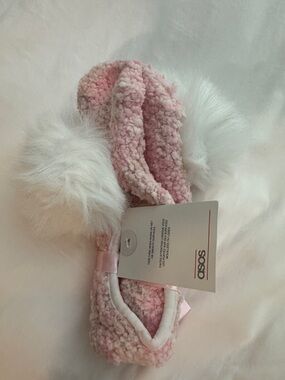 ASOS Light Pink Faux Fur Pom footies with White Poms